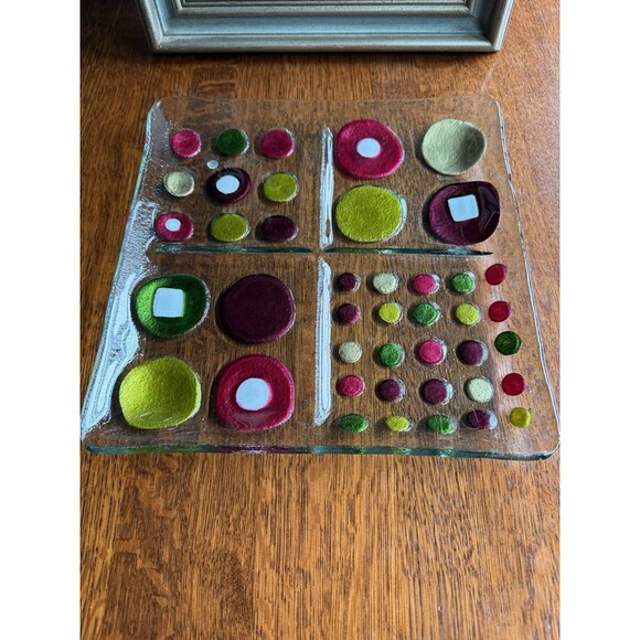 Lori Siebert for SILVESTRI Glass Fusion Abstract Circles Plate Platter Tray Dish - Picture 1 of 6